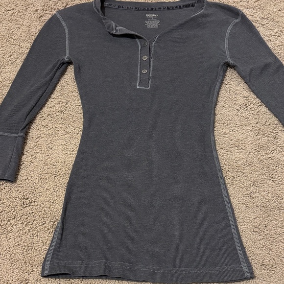 Charcoal Long Sleeve Henley Fitted Top - Picture 4 of 6
